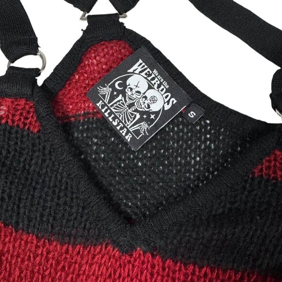 KILLSTAR Sweater Dress Sz.S  Red Black Knit Distressed Bell Sleeve Goth Punk - Picture 12 of 15